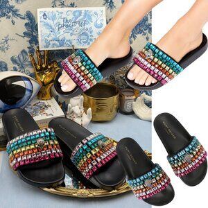 🆕 KURT GEIGER LONDON 🧿 NWOB Meena Eagle Jewel Sandal, Black - Sz EU40.5 US 9.5